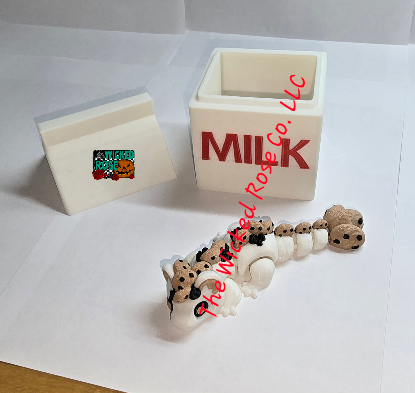 3D Printed Milk And Cookies Dragon With Milk Carton Storage Container