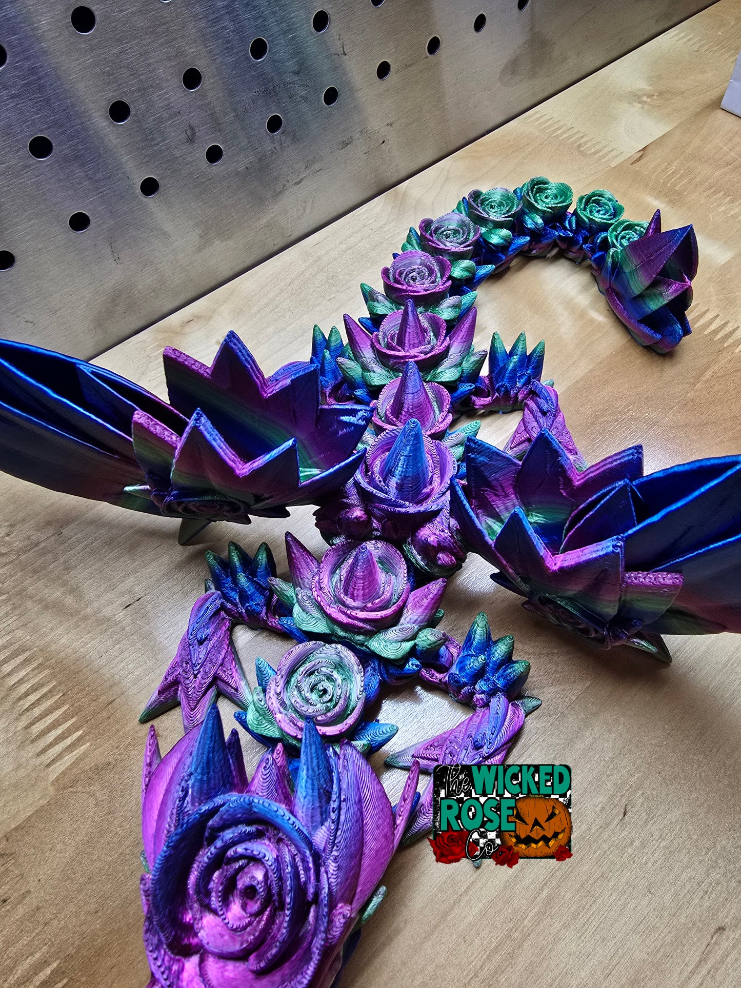 3D Printed, Articulated, SINGLE COLOR Rose Winged Dragon