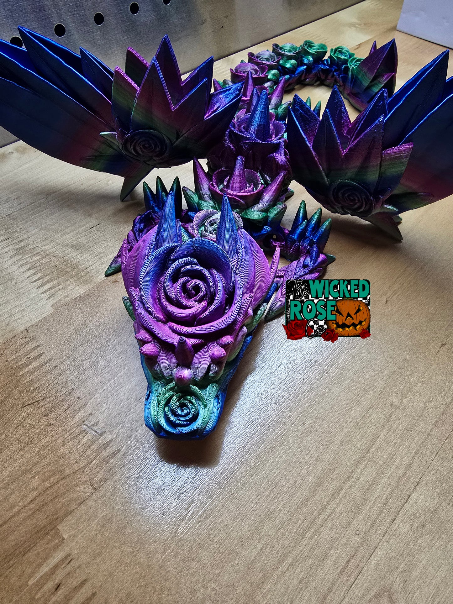 3D Printed, Articulated, SINGLE COLOR Rose Winged Dragon