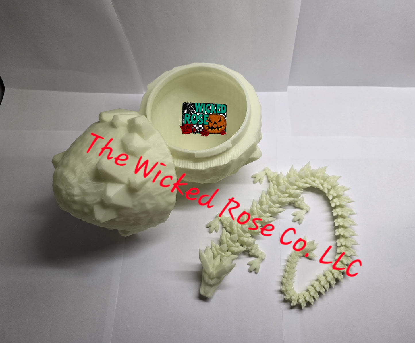 3D Printed Crystal Dragon Egg With Matching Articulated Crystal Dragon