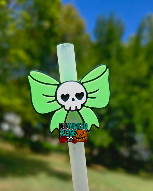 Skull Bow Straw Topper