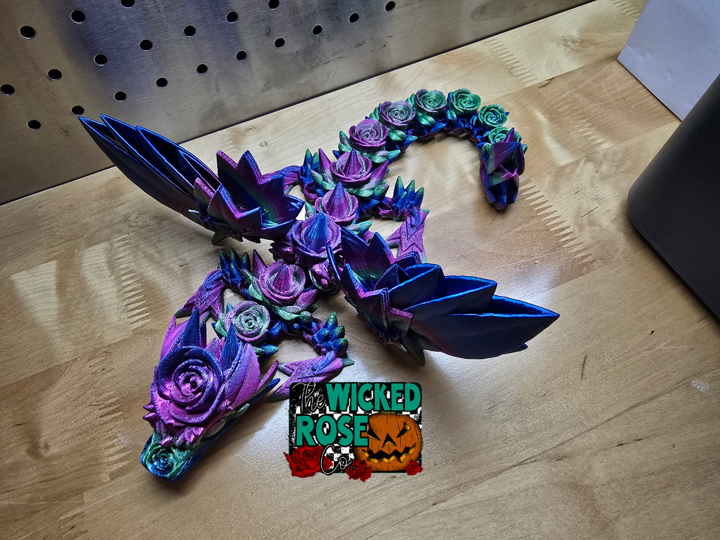 3D Printed, Articulated, SINGLE COLOR Rose Winged Dragon