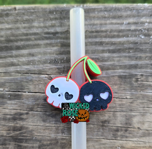 Spooky Cherry Skulls Straw Topper