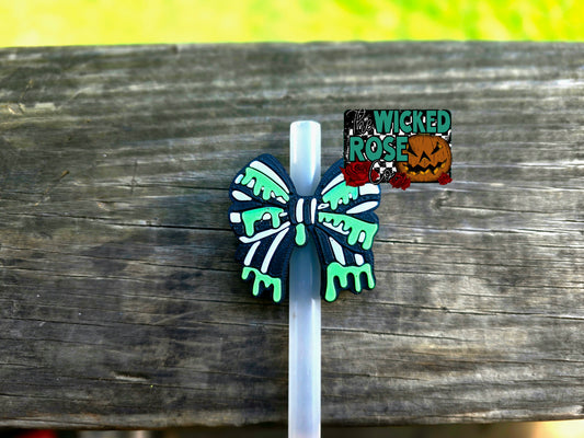 Ghoulish Slime Bow Straw Topper