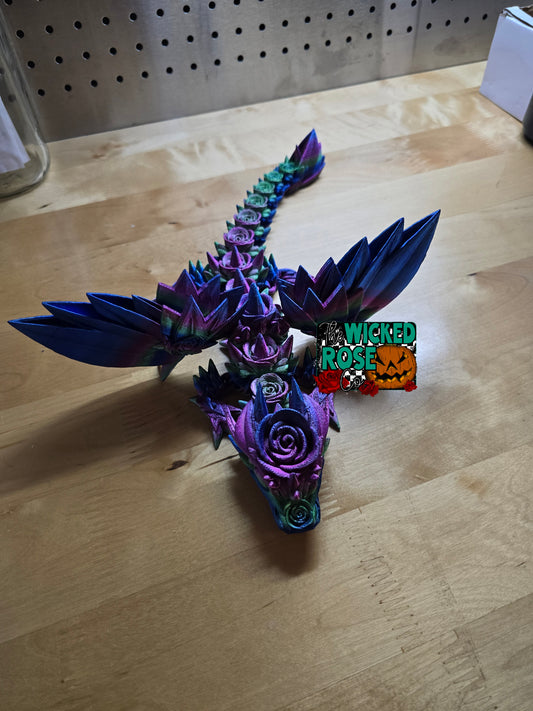 3D Printed, Articulated, SINGLE COLOR Rose Winged Dragon