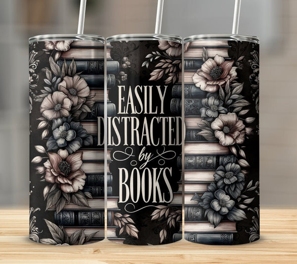 Easily Distracted By Books Skinny Tumbler