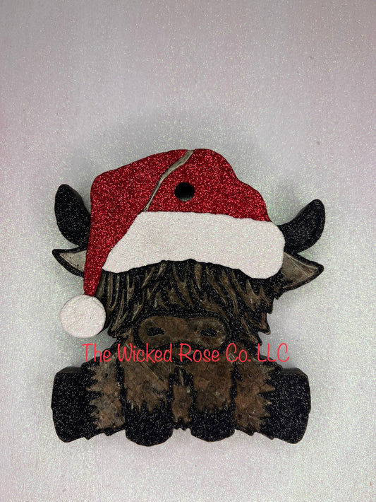 Highland Cow With Santa Hat Car Freshie