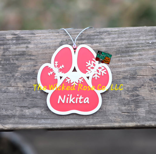 3D Printed Custom Name Paw Print Christmas Ornament