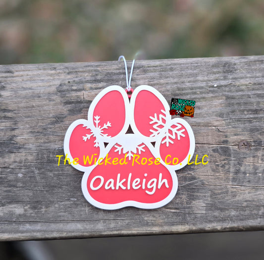 3D Printed Custom Name Paw Print Christmas Ornament