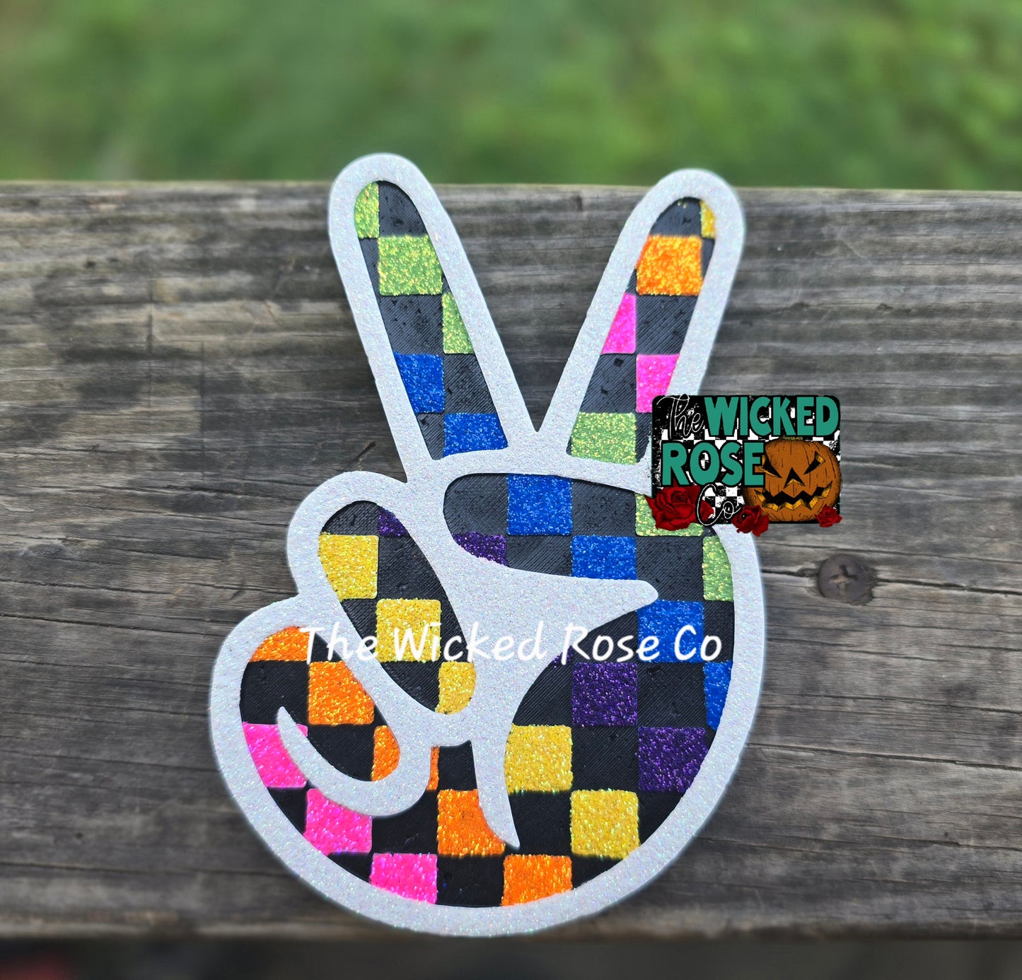 Checkered Peace Sign - Volcano Capri Blue
