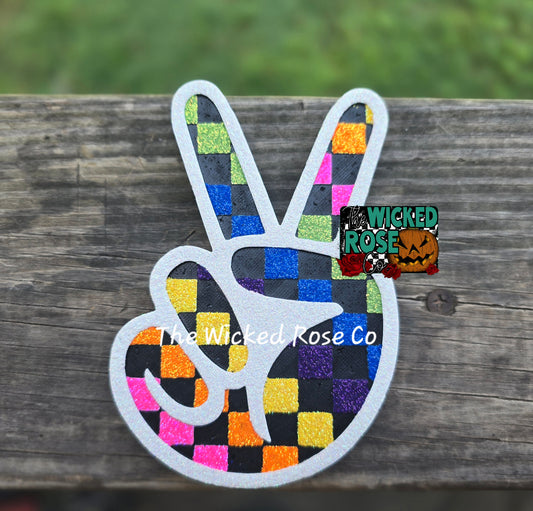 Checkered Peace Sign - Volcano Capri Blue