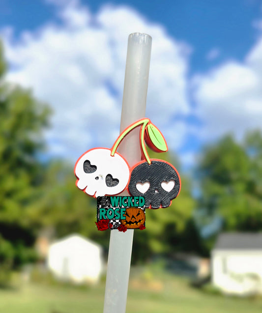 Spooky Cherry Skulls Straw Topper