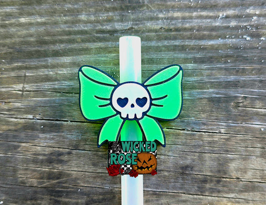 Skull Bow Straw Topper