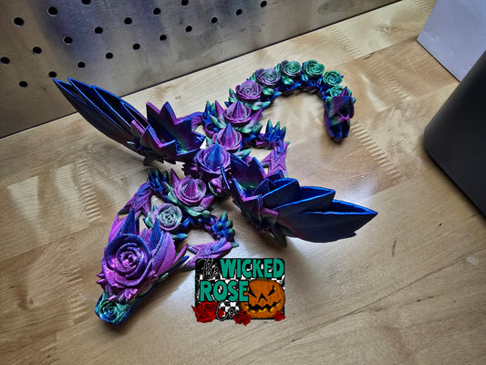 3D Printed, Articulated, SINGLE COLOR Rose Winged Dragon