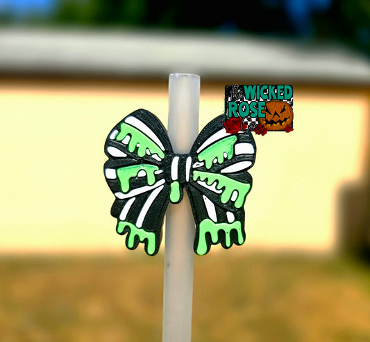 Ghoulish Slime Bow Straw Topper