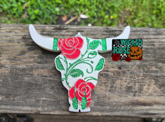 Roses Bull Skull Car Freshie