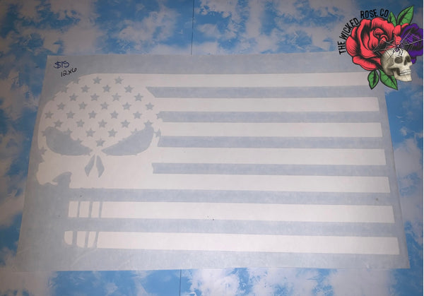 Punisher Skull With American Flag Vinyl Window Decal