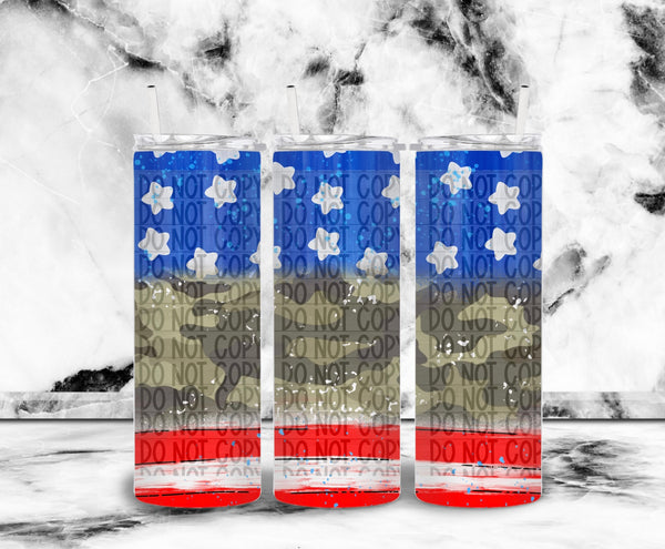 American Flag With Camouflage 20oz Skinny Tumbler